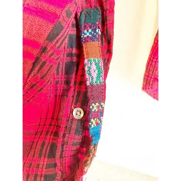 WOOLRICH Plaid Embroidered Black Red Button Down Shirt Medium - Picture 5 of 5